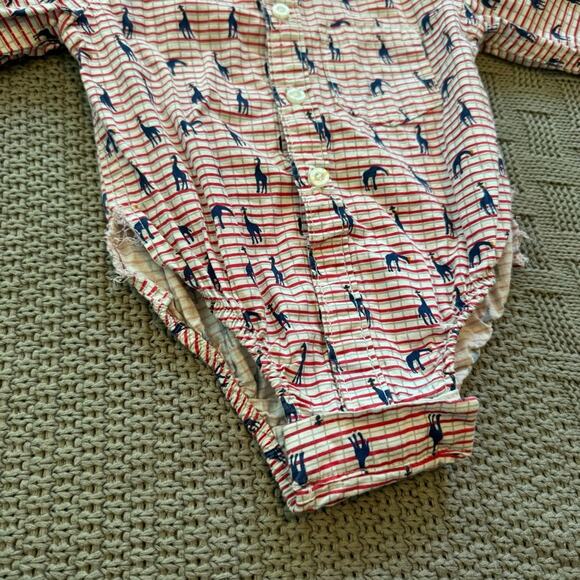 Little Gent Polo Onesie Red Plaid Blue Giraffe Pattern ~ 3/6M - Picture 5 of 10